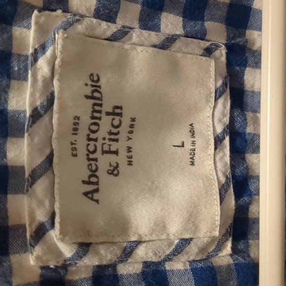 Abercrombie & Fitch shirt button up blue gingham cotton large - Picture 2 of 3